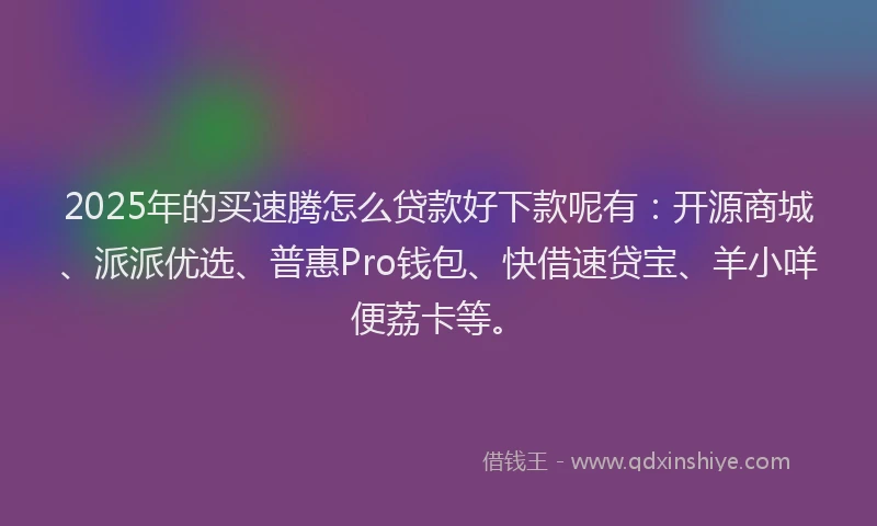 2025年的买速腾怎么贷款好下款呢有：开源商城、派派优选、普惠Pro钱包、快借速贷宝、羊小咩便荔卡等。