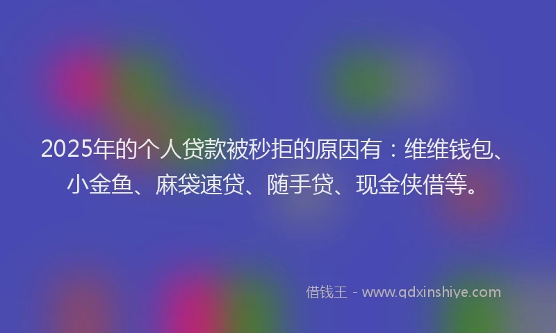 2025年的个人贷款被秒拒的原因有：维维钱包、小金鱼、麻袋速贷、随手贷、现金侠借等。
