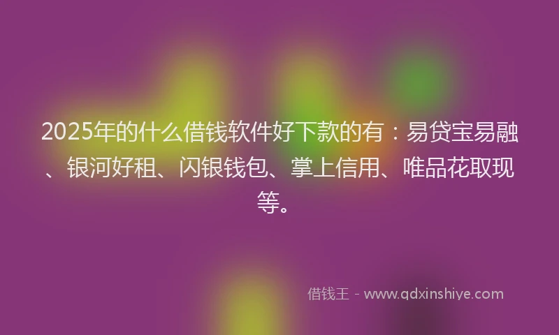 2025年的什么借钱软件好下款的有:易贷宝易融、银河好租、闪银钱包、掌上信用、唯品花取现等。