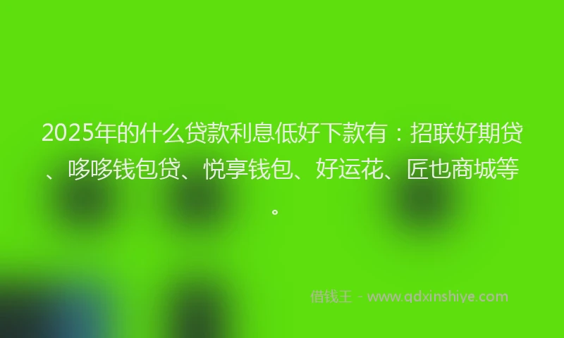 2025年的什么贷款利息低好下款有：招联好期贷、哆哆钱包贷、悦享钱包、好运花、匠也商城等。