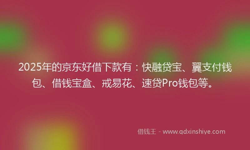 2025年的京东好借下款有：快融贷宝、翼支付钱包、借钱宝盒、戒易花、速贷Pro钱包等。