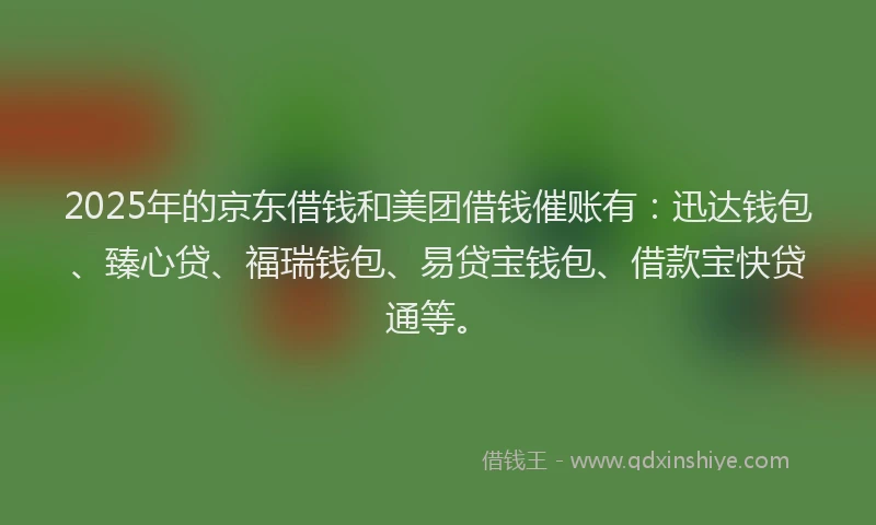 2025年的京东借钱和美团借钱催账有：迅达钱包、臻心贷、福瑞钱包、易贷宝钱包、借款宝快贷通等。