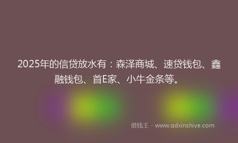 2025年的信贷放水有：森泽商城、速贷钱包、鑫融钱包、首E家、小牛金条等。