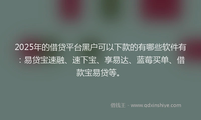 2025年的借贷平台黑户可以下款的有哪些软件有：易贷宝速融、速下宝、享易达、蓝莓买单、借款宝易贷等。