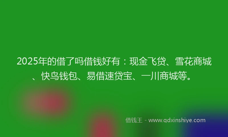 2025年的借了吗借钱好有：现金飞贷、雪花商城、快鸟钱包、易借速贷宝、一川商城等。