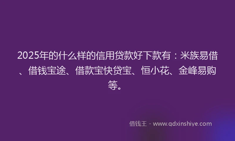2025年的什么样的信用贷款好下款有：米族易借、借钱宝途、借款宝快贷宝、恒小花、金峰易购等。