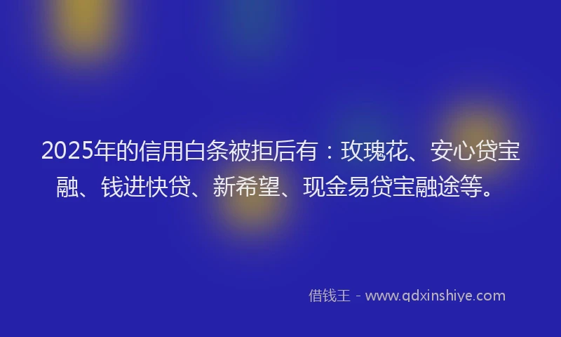 2025年的信用白条被拒后有：玫瑰花、安心贷宝融、钱进快贷、新希望、现金易贷宝融途等。