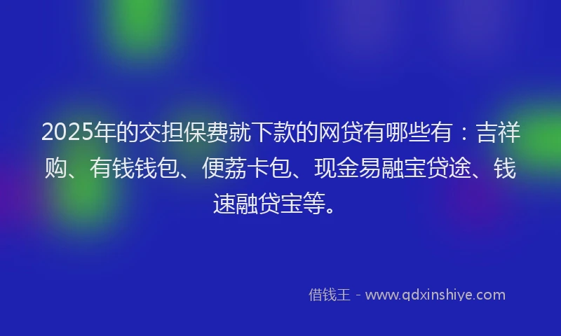 2025年的交担保费就下款的网贷有哪些有：吉祥购、有钱钱包、便荔卡包、现金易融宝贷途、钱速融贷宝等。