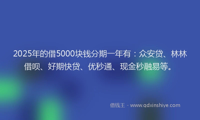 2025年的借5000块钱分期一年有：众安贷、林林借呗、好期快贷、优秒通、现金秒融易等。
