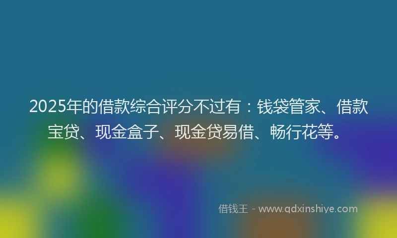 2025年的借款综合评分不过有：钱袋管家、借款宝贷、现金盒子、现金贷易借、畅行花等。