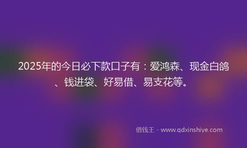 2025年的今日必下款口子有：爱鸿森、现金白鸽、钱进袋、好易借、易支花等。