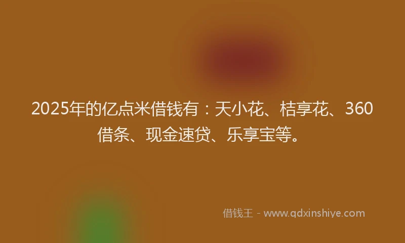2025年的亿点米借钱有:天小花、桔享花、360借条、现金速贷、乐享宝等。