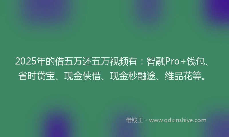 2025年的借五万还五万视频有：智融Pro+钱包、省时贷宝、现金侠借、现金秒融途、维品花等。