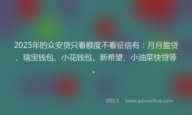 2025年的众安贷只看额度不看征信有：月月盈贷、瑞宝钱包、小花钱包、新希望、小油菜快贷等。