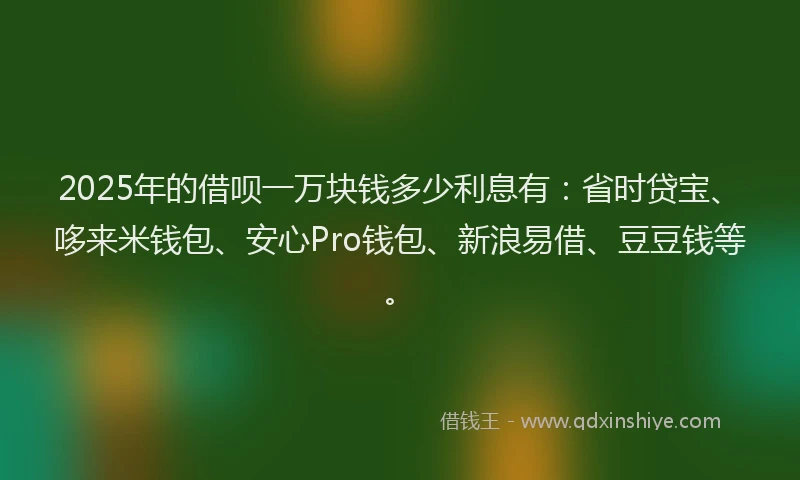 2025年的借呗一万块钱多少利息有：省时贷宝、哆来米钱包、安心Pro钱包、新浪易借、豆豆钱等。