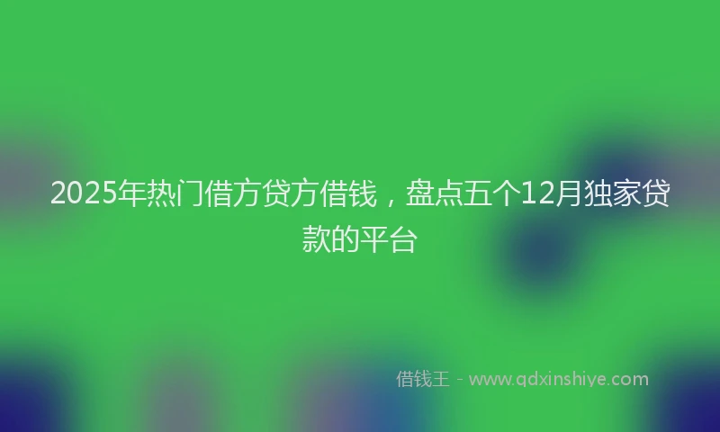 2025年热门借方贷方借钱，盘点五个12月独家贷款的平台
