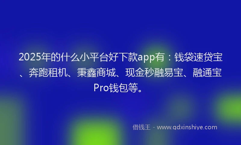 2025年的什么小平台好下款app有：钱袋速贷宝、奔跑租机、秉鑫商城、现金秒融易宝、融通宝Pro钱包等。