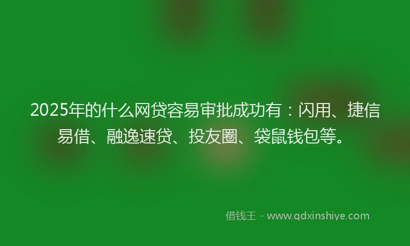 2025年的什么网贷容易审批成功有：闪用、捷信易借、融逸速贷、投友圈、袋鼠钱包等。