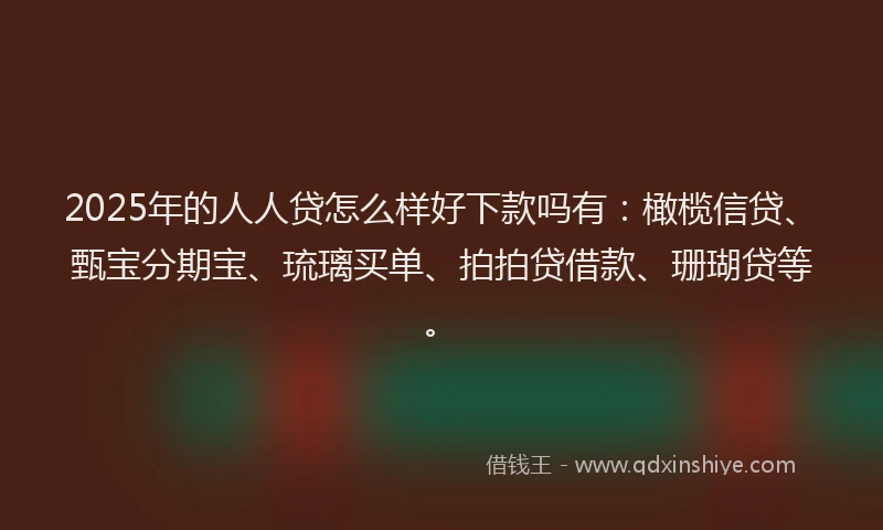 2025年的人人贷怎么样好下款吗有：橄榄信贷、甄宝分期宝、琉璃买单、拍拍贷借款、珊瑚贷等。