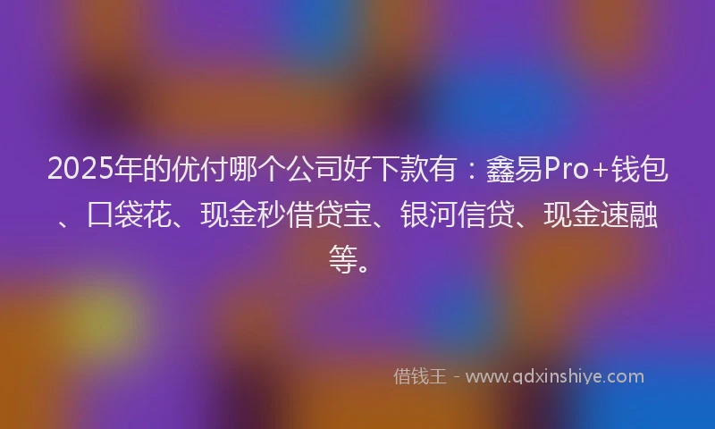 2025年的优付哪个公司好下款有：鑫易Pro+钱包、口袋花、现金秒借贷宝、银河信贷、现金速融等。