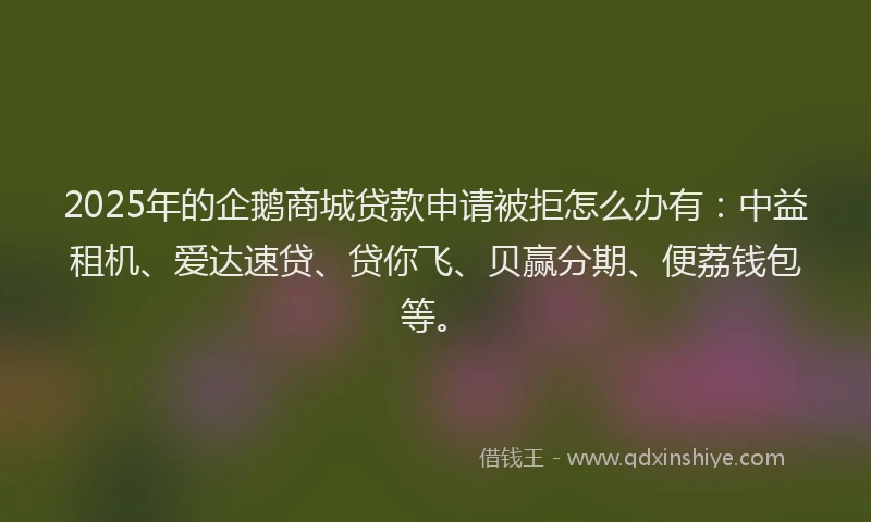 2025年的企鹅商城贷款申请被拒怎么办有：中益租机、爱达速贷、贷你飞、贝赢分期、便荔钱包等。
