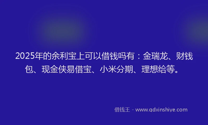 2025年的余利宝上可以借钱吗有：金瑞龙、财钱包、现金侠易借宝、小米分期、理想给等。