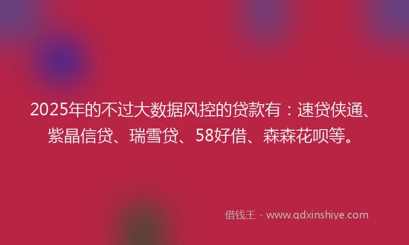 2025年的不过大数据风控的贷款有：速贷侠通、紫晶信贷、瑞雪贷、58好借、森森花呗等。