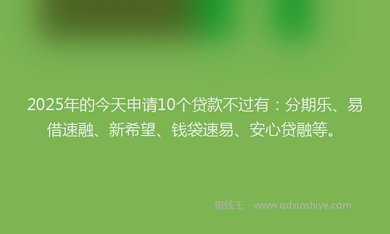 2025年的今天申请10个贷款不过有：分期乐、易借速融、新希望、钱袋速易、安心贷融等。