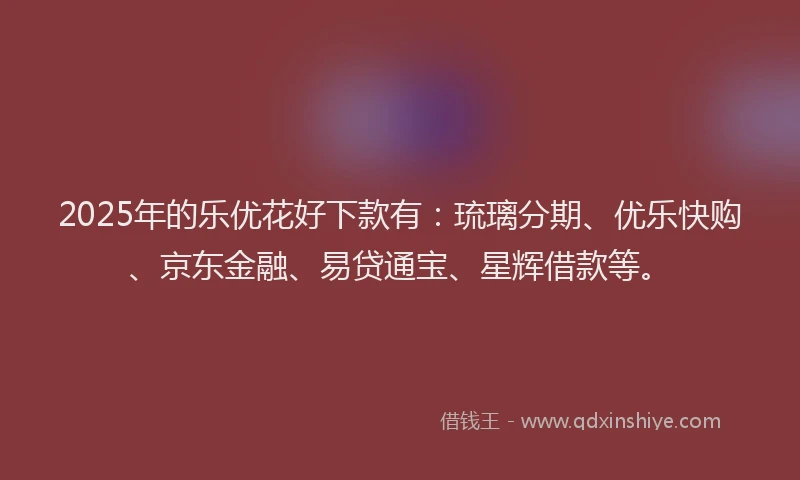 2025年的乐优花好下款有：琉璃分期、优乐快购、京东金融、易贷通宝、星辉借款等。