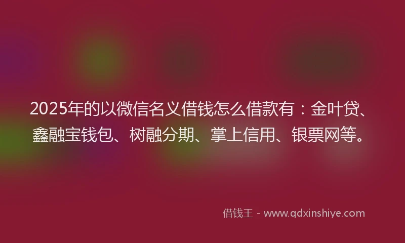 2025年的以微信名义借钱怎么借款有：金叶贷、鑫融宝钱包、树融分期、掌上信用、银票网等。