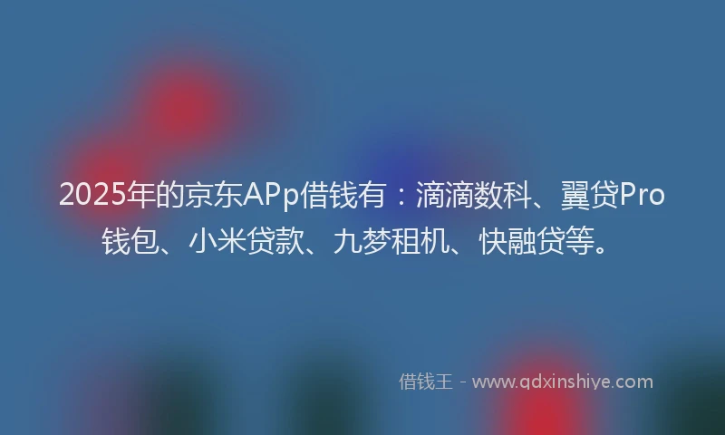 2025年的京东APp借钱有：滴滴数科、翼贷Pro钱包、小米贷款、九梦租机、快融贷等。