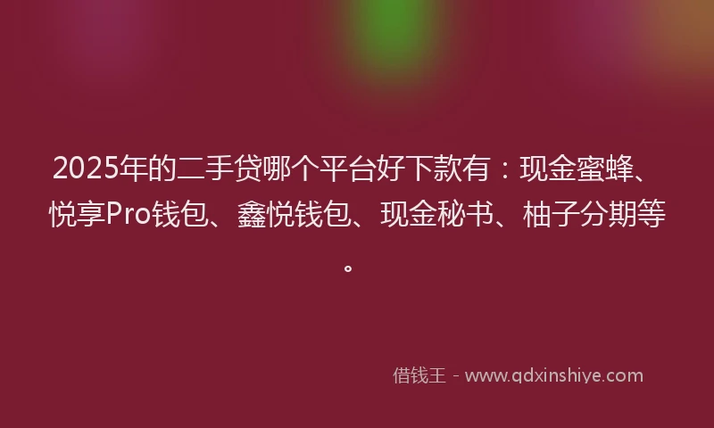 2025年的二手贷哪个平台好下款有：现金蜜蜂、悦享Pro钱包、鑫悦钱包、现金秘书、柚子分期等。