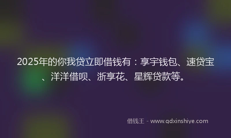 2025年的你我贷立即借钱有：享宇钱包、速贷宝、洋洋借呗、浙享花、星辉贷款等。