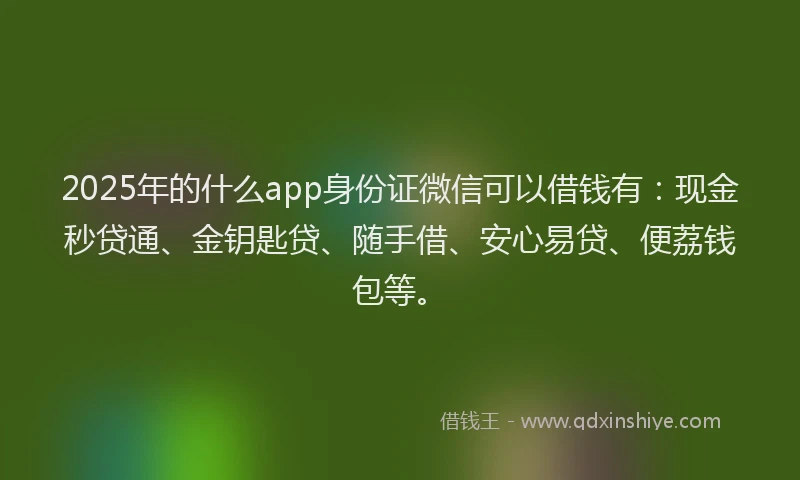 2025年的什么app身份证微信可以借钱有：现金秒贷通、金钥匙贷、随手借、安心易贷、便荔钱包等。
