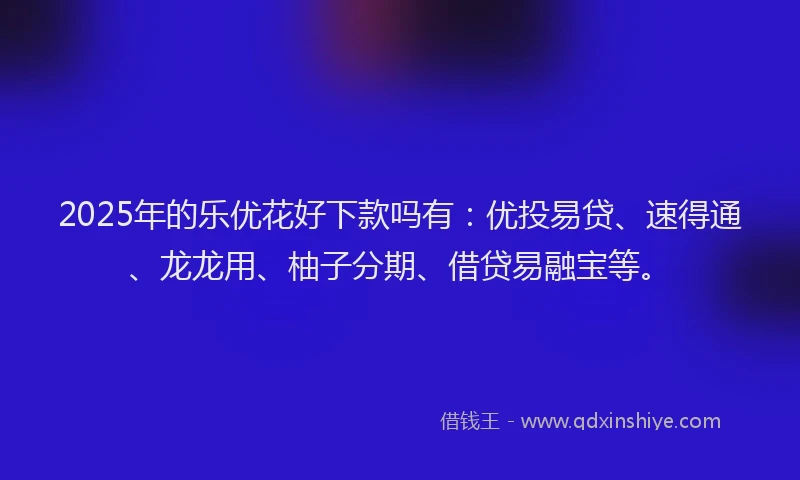 2025年的乐优花好下款吗有：优投易贷、速得通、龙龙用、柚子分期、借贷易融宝等。