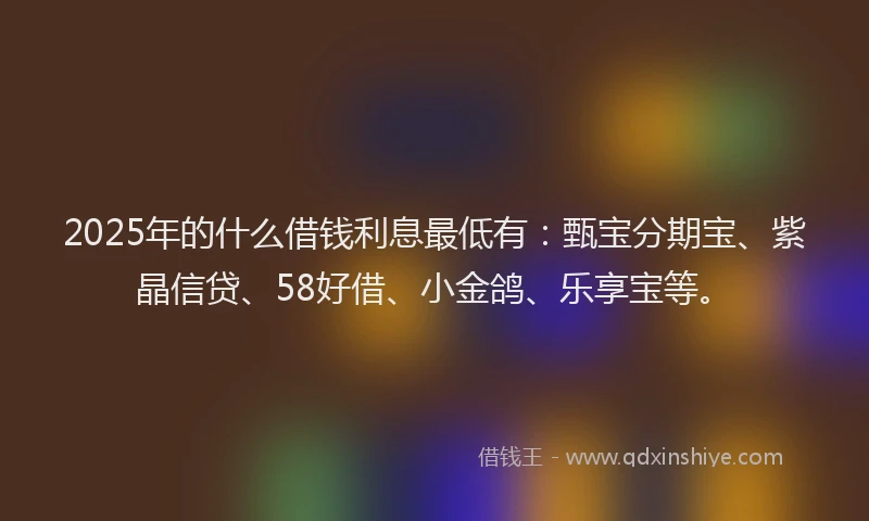 2025年的什么借钱利息最低有：甄宝分期宝、紫晶信贷、58好借、小金鸽、乐享宝等。