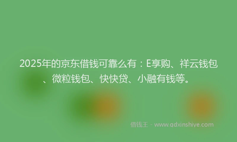 2025年的京东借钱可靠么有：E享购、祥云钱包、微粒钱包、快快贷、小融有钱等。