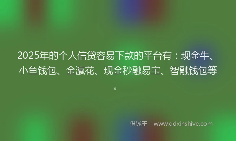 2025年的个人信贷容易下款的平台有：现金牛、小鱼钱包、金瀛花、现金秒融易宝、智融钱包等。