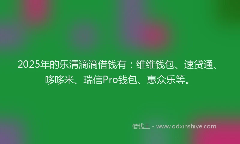 2025年的乐清滴滴借钱有：维维钱包、速贷通、哆哆米、瑞信Pro钱包、惠众乐等。