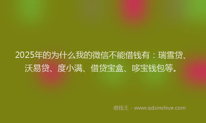 2025年的为什么我的微信不能借钱有：瑞雪贷、沃易贷、度小满、借贷宝盒、哆宝钱包等。