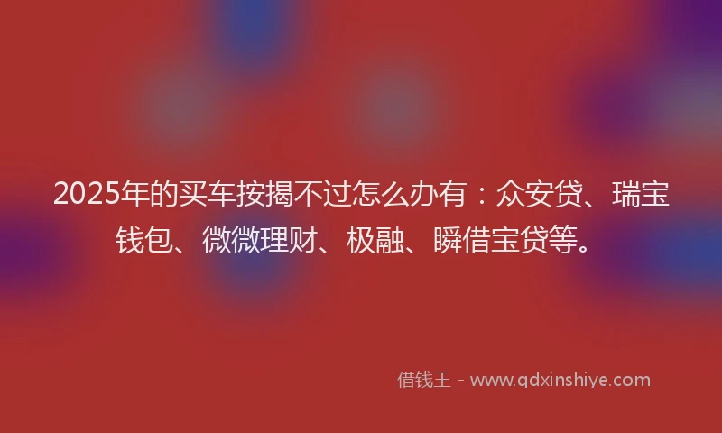 2025年的买车按揭不过怎么办有：众安贷、瑞宝钱包、微微理财、极融、瞬借宝贷等。