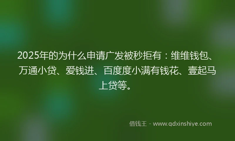 2025年的为什么申请广发被秒拒有：维维钱包、万通小贷、爱钱进、百度度小满有钱花、壹起马上贷等。
