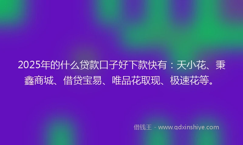 2025年的什么贷款口子好下款快有:天小花、秉鑫商城、借贷宝易、唯品花取现、极速花等。