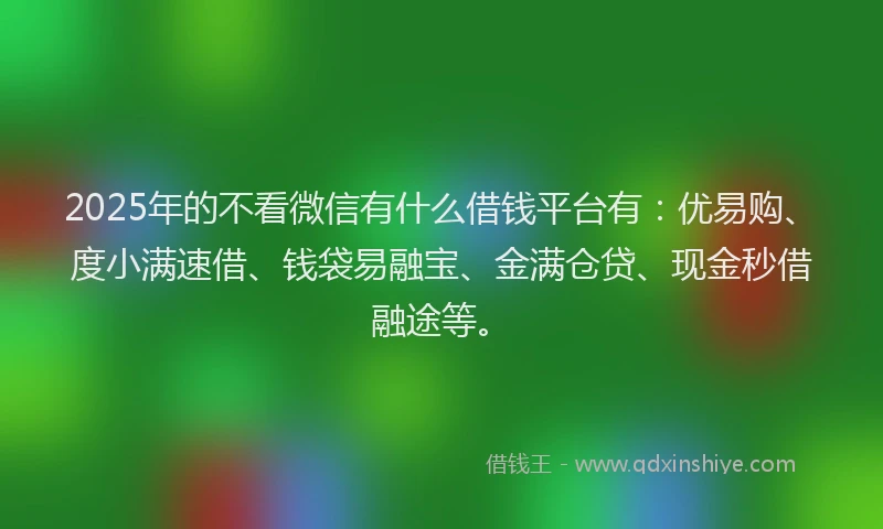 2025年的不看微信有什么借钱平台有：优易购、度小满速借、钱袋易融宝、金满仓贷、现金秒借融途等。