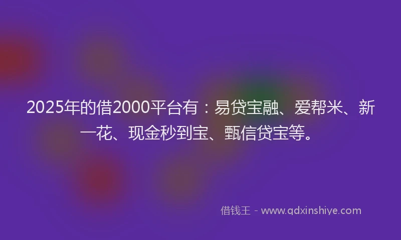 2025年的借2000平台有：易贷宝融、爱帮米、新一花、现金秒到宝、甄信贷宝等。