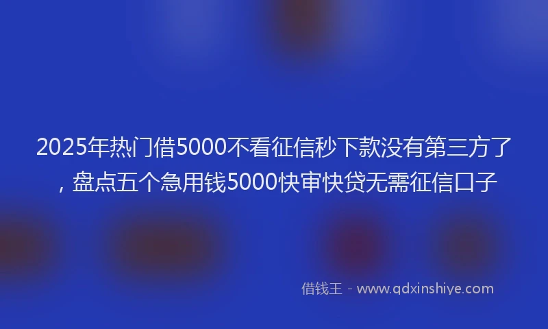 2025年热门借5000不看征信秒下款没有第三方了，盘点五个急用钱5000快审快贷无需征信口子