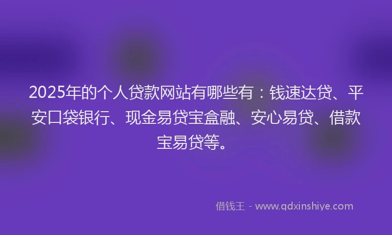 2025年的个人贷款网站有哪些有：钱速达贷、平安口袋银行、现金易贷宝盒融、安心易贷、借款宝易贷等。