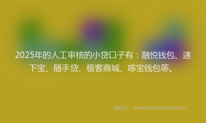 2025年的人工审核的小贷口子有：融悦钱包、速下宝、随手贷、极客商城、哆宝钱包等。