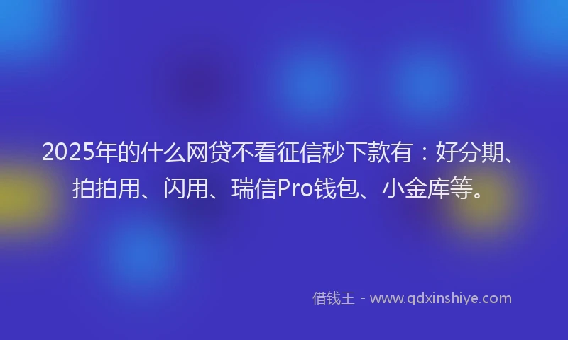 2025年的什么网贷不看征信秒下款有：好分期、拍拍用、闪用、瑞信Pro钱包、小金库等。