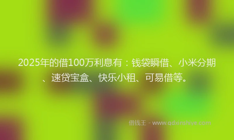 2025年的借100万利息有：钱袋瞬借、小米分期、速贷宝盒、快乐小租、可易借等。